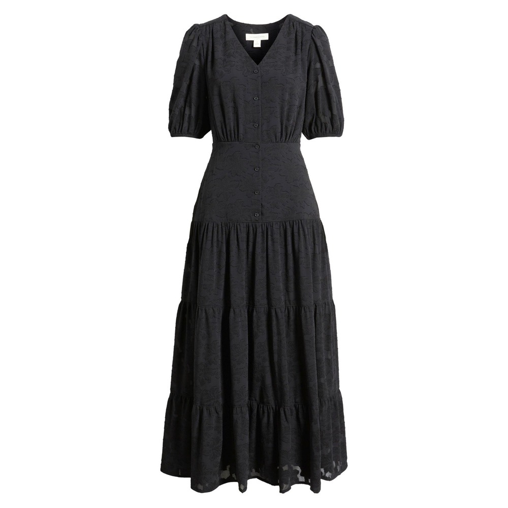 Treasure And Bond Black Dress MIDI Smocked Waist Ruffle Size 2X - Gothic Fairy